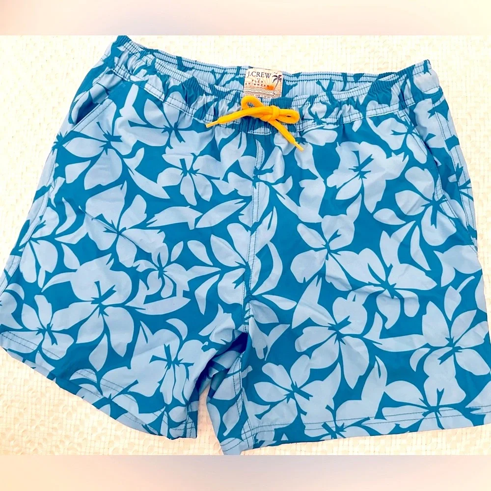 J. Crew Men's Printed Swim Trunk in Blue Size M